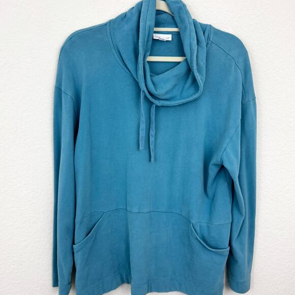 J. Jill Womens PureJill Soft Touch Cotton Top Size M Funnel Neck Cozy Comfy Blue - Picture 1 of 7